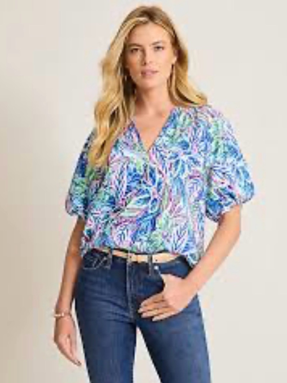 Tommy Bahama Frond Grove Puffed Sleeve Top Tropical Leaf Short sleeve medium